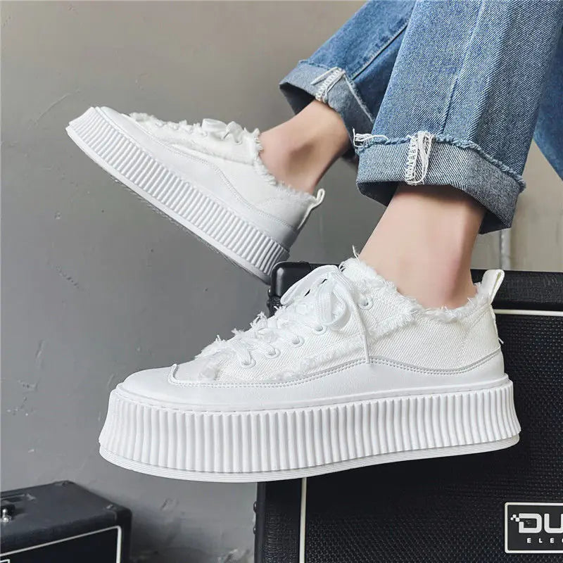 Men's Thick Sole Summer Canvas Sneakers - Korean Style