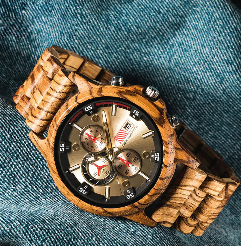 Wooden Quartz Watch for Men with Multifunctional Features