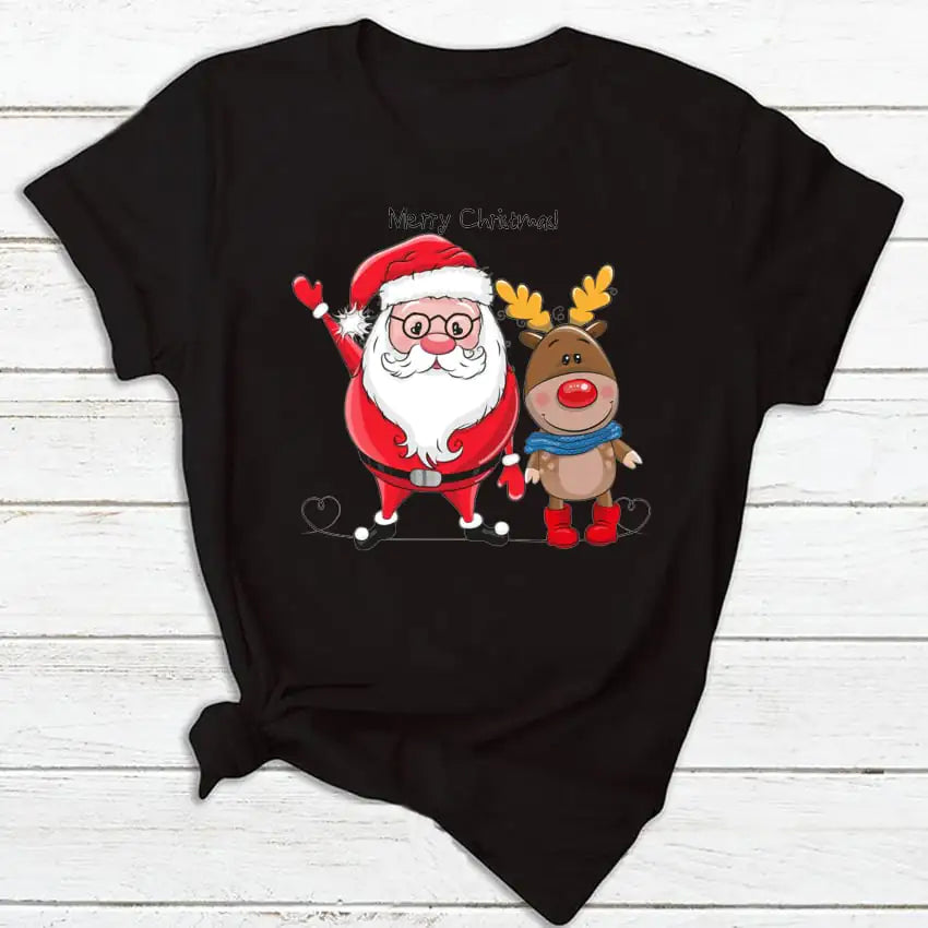 New Christmas Print Short-Sleeved Women's Top