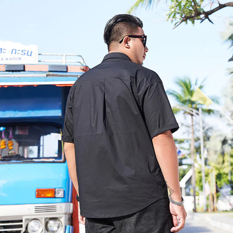 Plus Size Black Short Sleeve Printed Shirt for Men