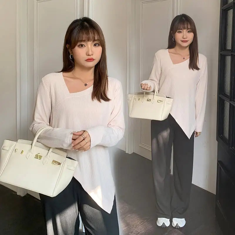 Women's Irregular Knit Age-Reducing Bottoming Shirt