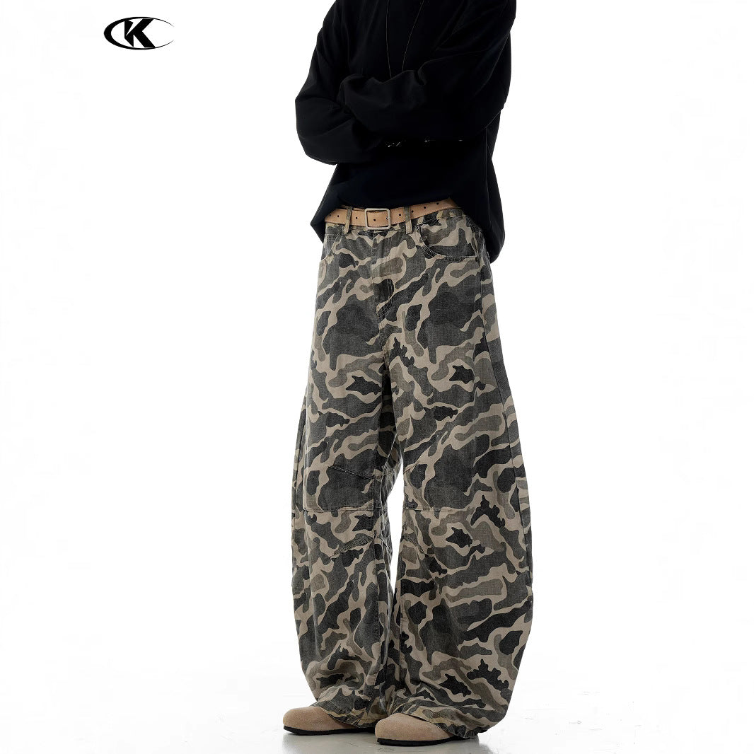 Knife-Cut Denim Work Pants Unisex Loose Wide-Leg Slimming Casual Trousers