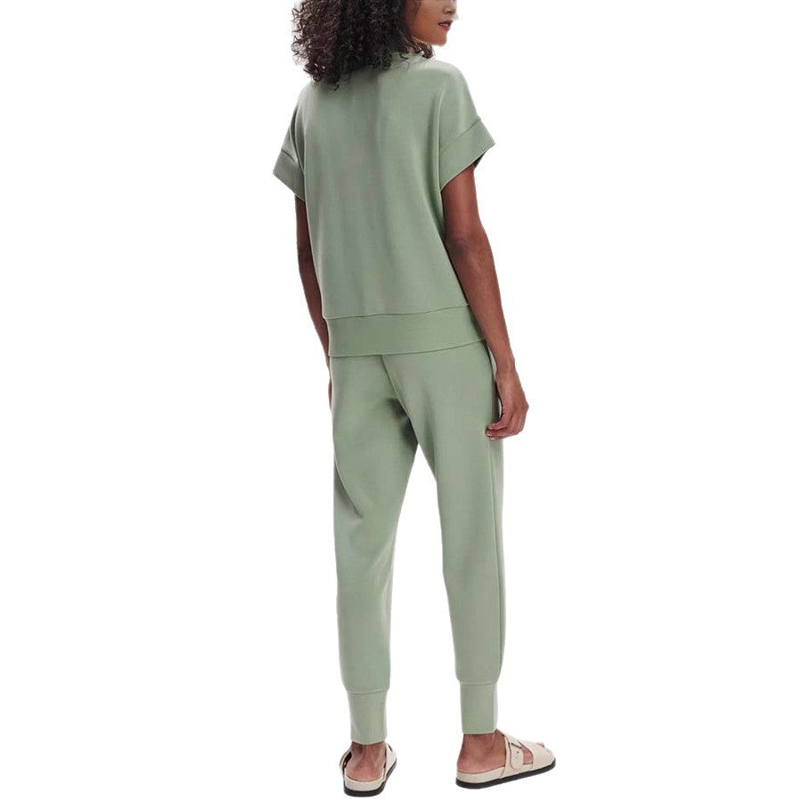 Autumn and Winter New Short Sleeve Zipper Collar Suit INS Loose Casual Long Pants Two-Piece Set for Women