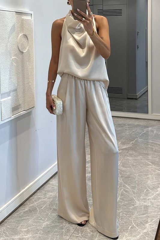 Elegant Sleeveless Long Pants Satin Set Women's Loose Two-Piece Suit for Spring and Summer Casual Vacation