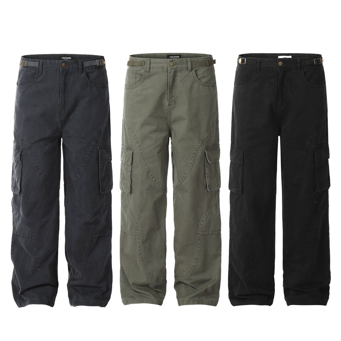 Deconstructed Multi-Pocket Design Slim Straight Loose Wide-Leg Casual Long Pants