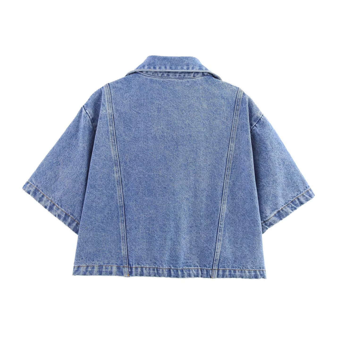 Women's Short Denim Shirt + Skirt Pants - Lapel Design