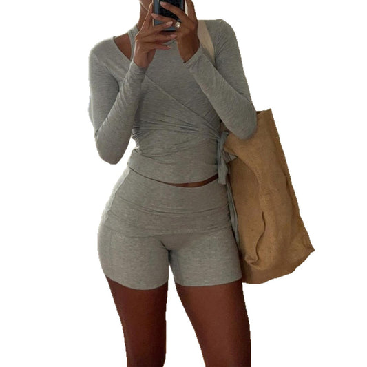 Long Sleeve Tank Top and Shorts Two-Piece Set for Women