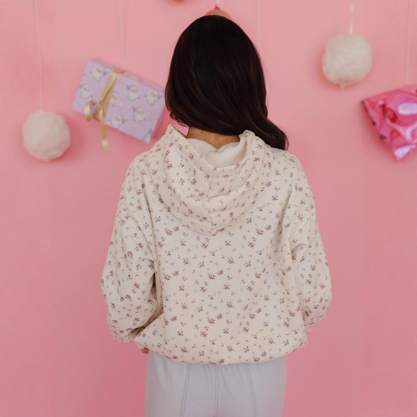 Loose Floral Hooded Sweatshirt High-Waist Sports Shorts Home Leisure Two-Piece Set