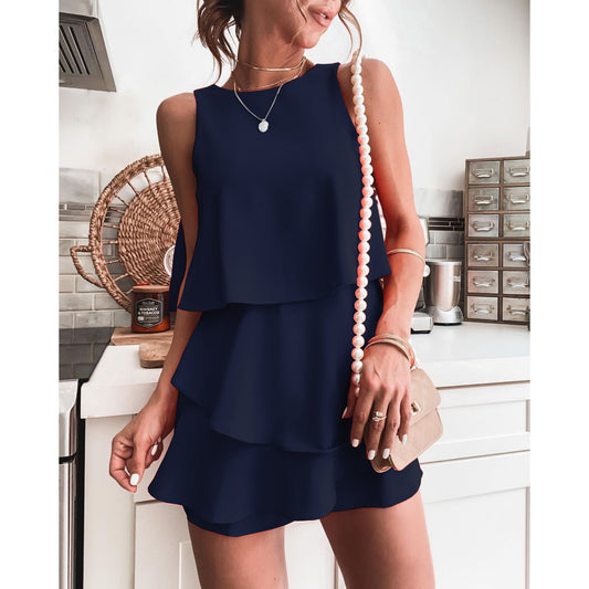 Casual Layered Jumpsuit INS Irregular Hem Jumpsuit for Home Wear