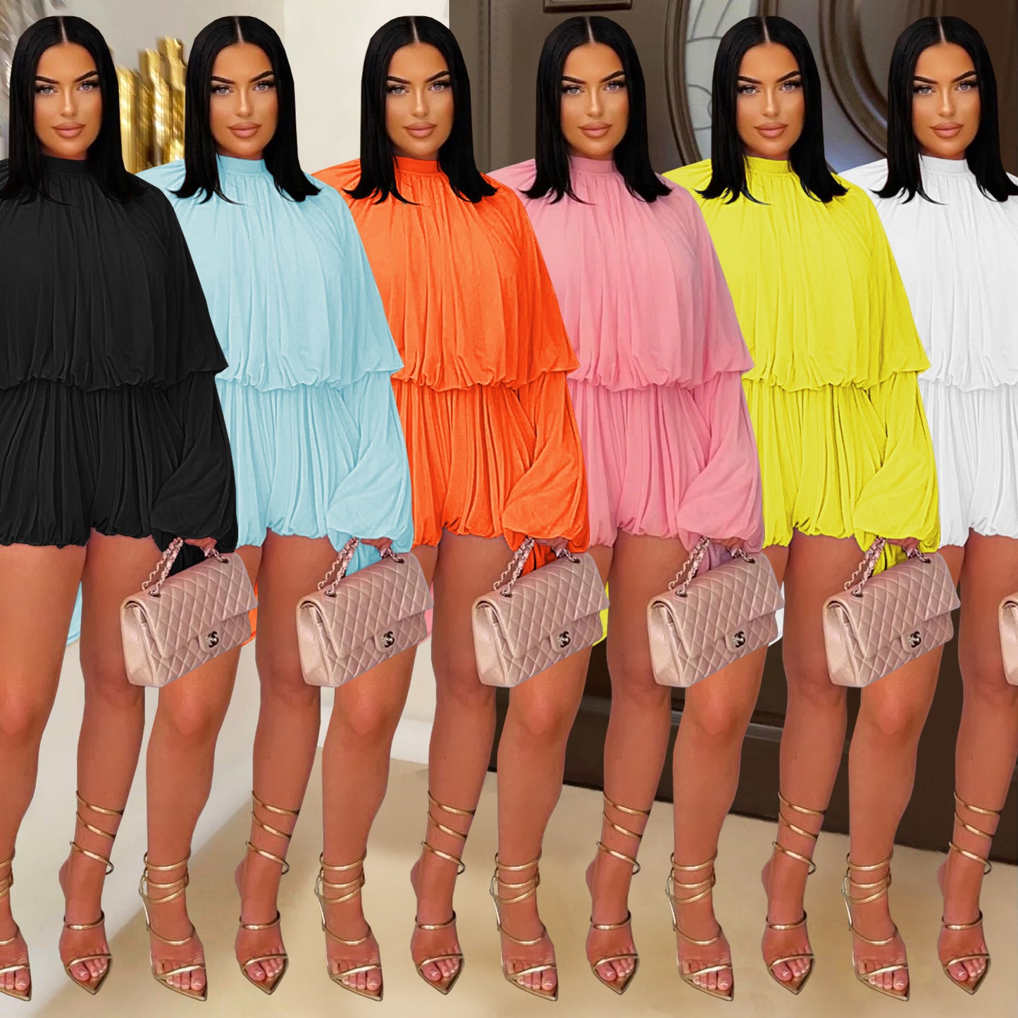 Casual Pleated Solid Color Jumpsuit Shorts