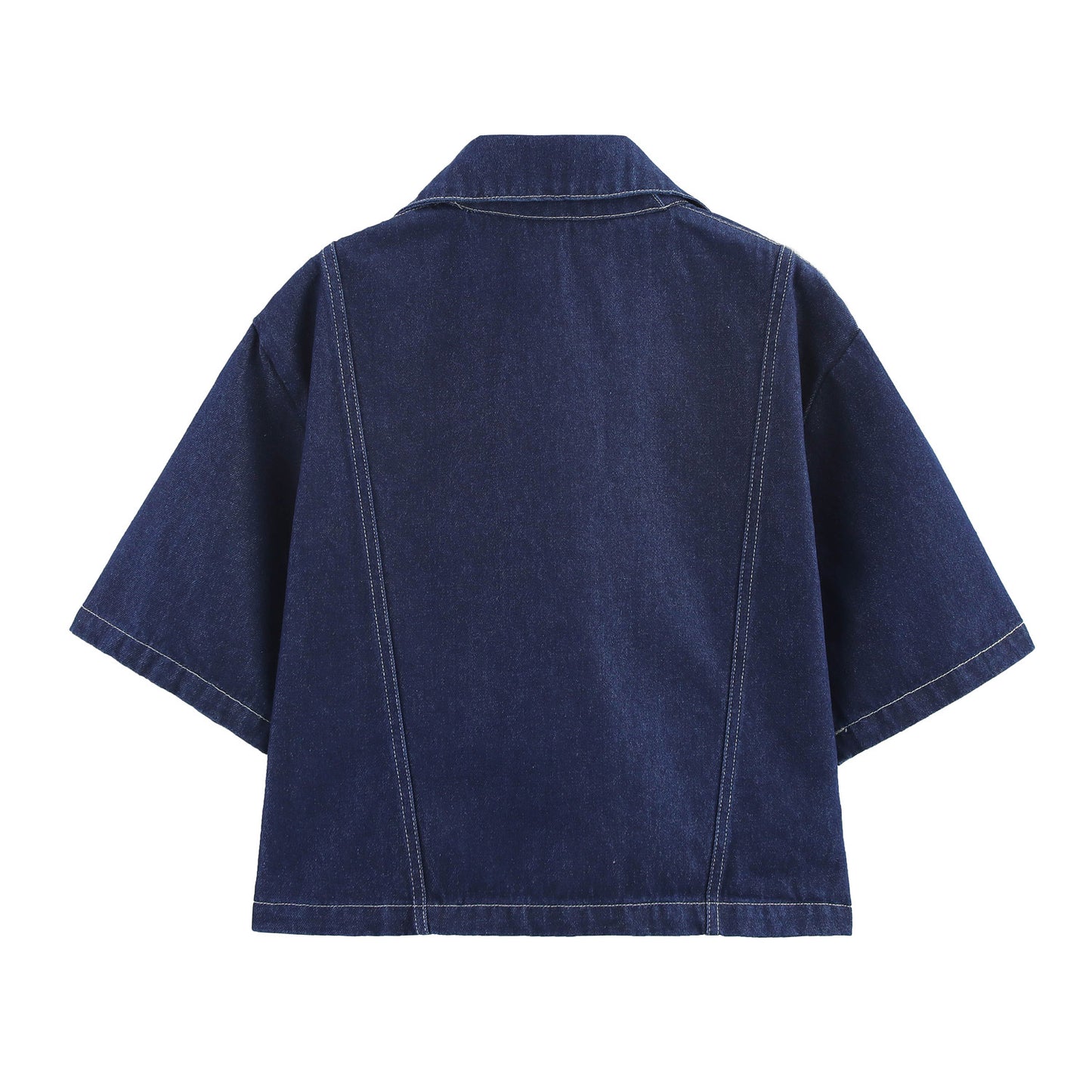 Women's Short Denim Shirt + Double-Breasted Skirt Trousers Set