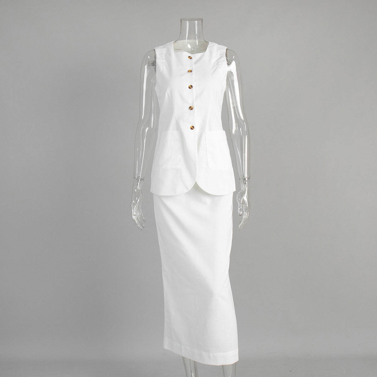 Vest High-Waist Skirt Set Linen Casual Suit for Women