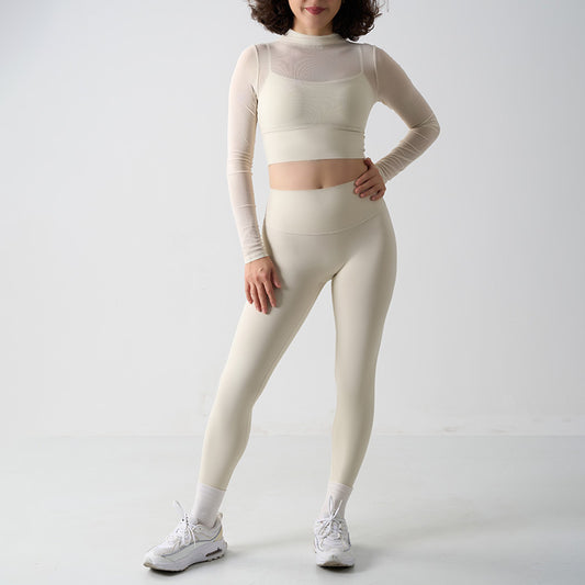 Mesh Sports Yoga Set Women's Mesh and High-Waisted Fitness Leggings