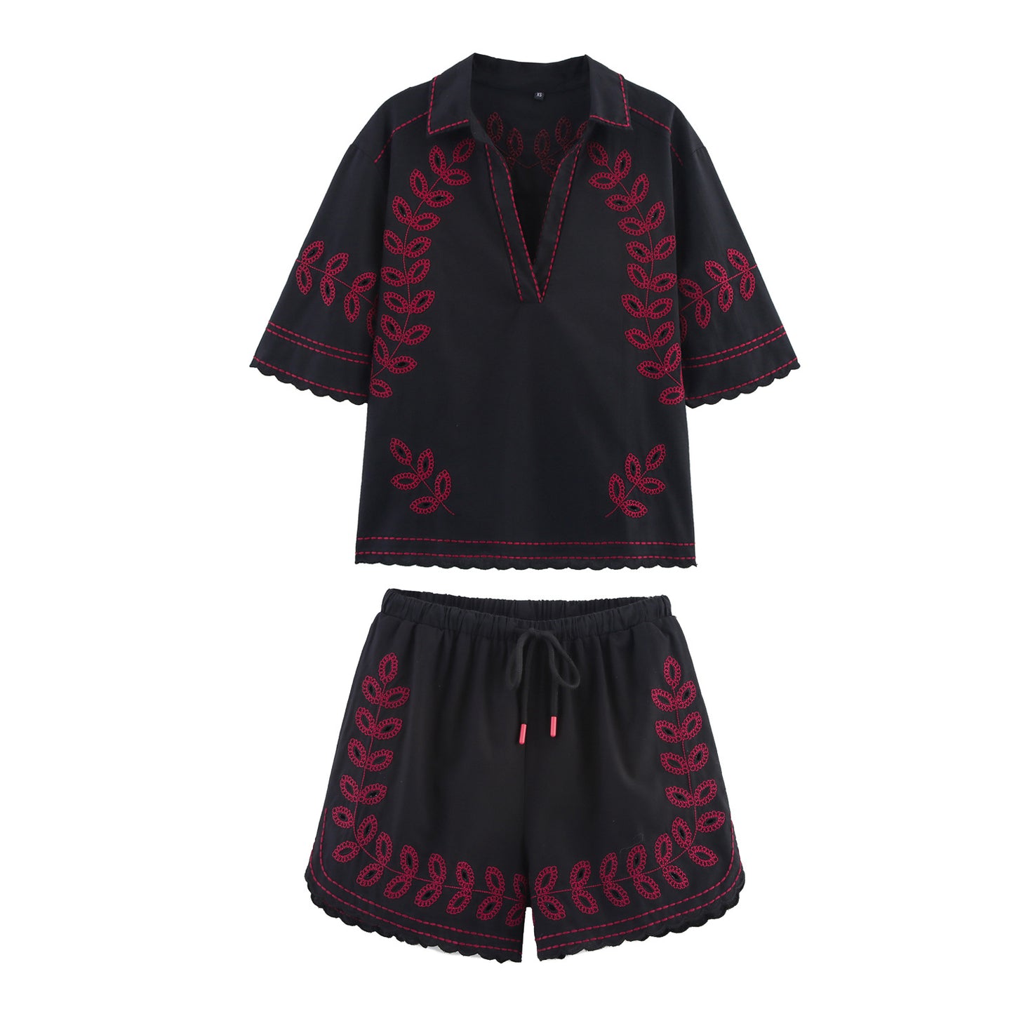 Women's Fashion Casual Embroidered Shirt + Shorts Set