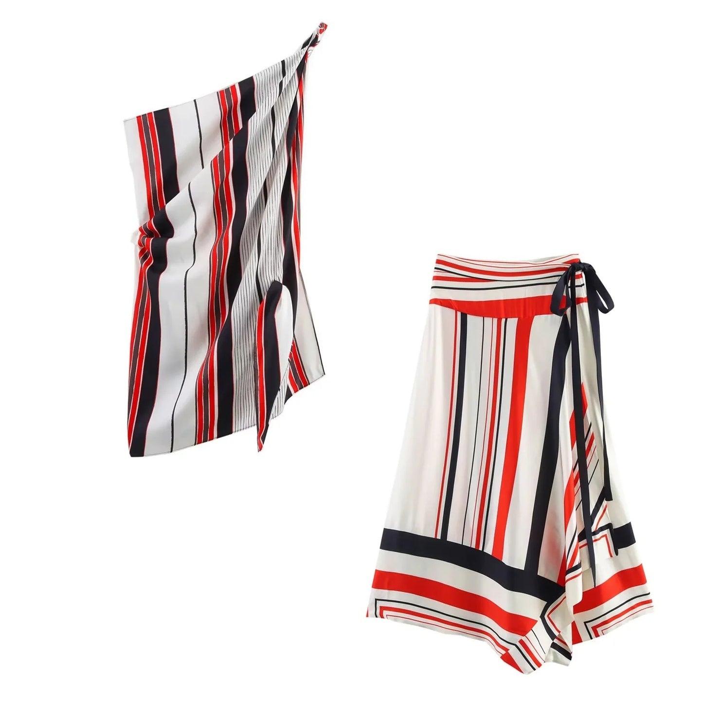 Women's Striped Asymmetric Top + Asymmetric Skirt