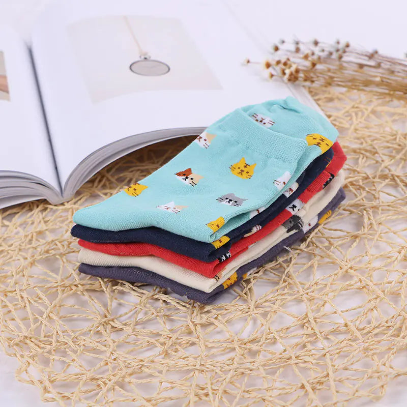 Women's Cat Mid-Calf Cotton Socks