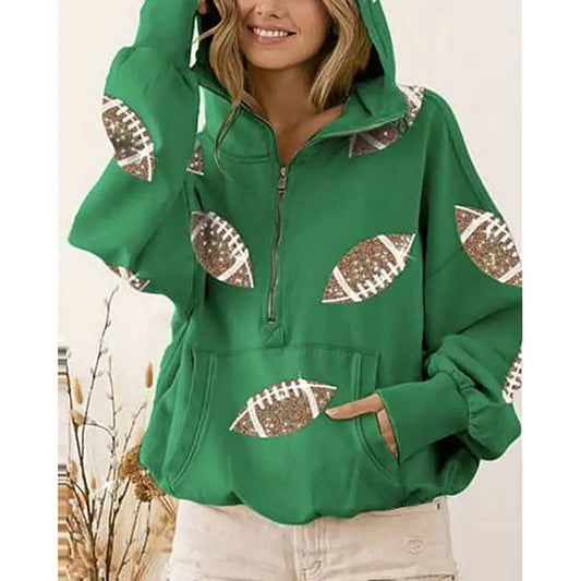 Casual Loose Long-Sleeved Hooded Printed Sweater for Women