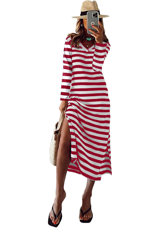 Women's Printed Long Sleeve Slit Dress