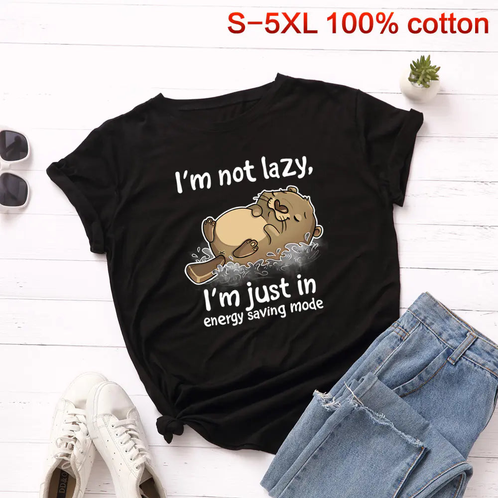 Summer Loose Fit Cat Print Short Sleeve T-Shirt