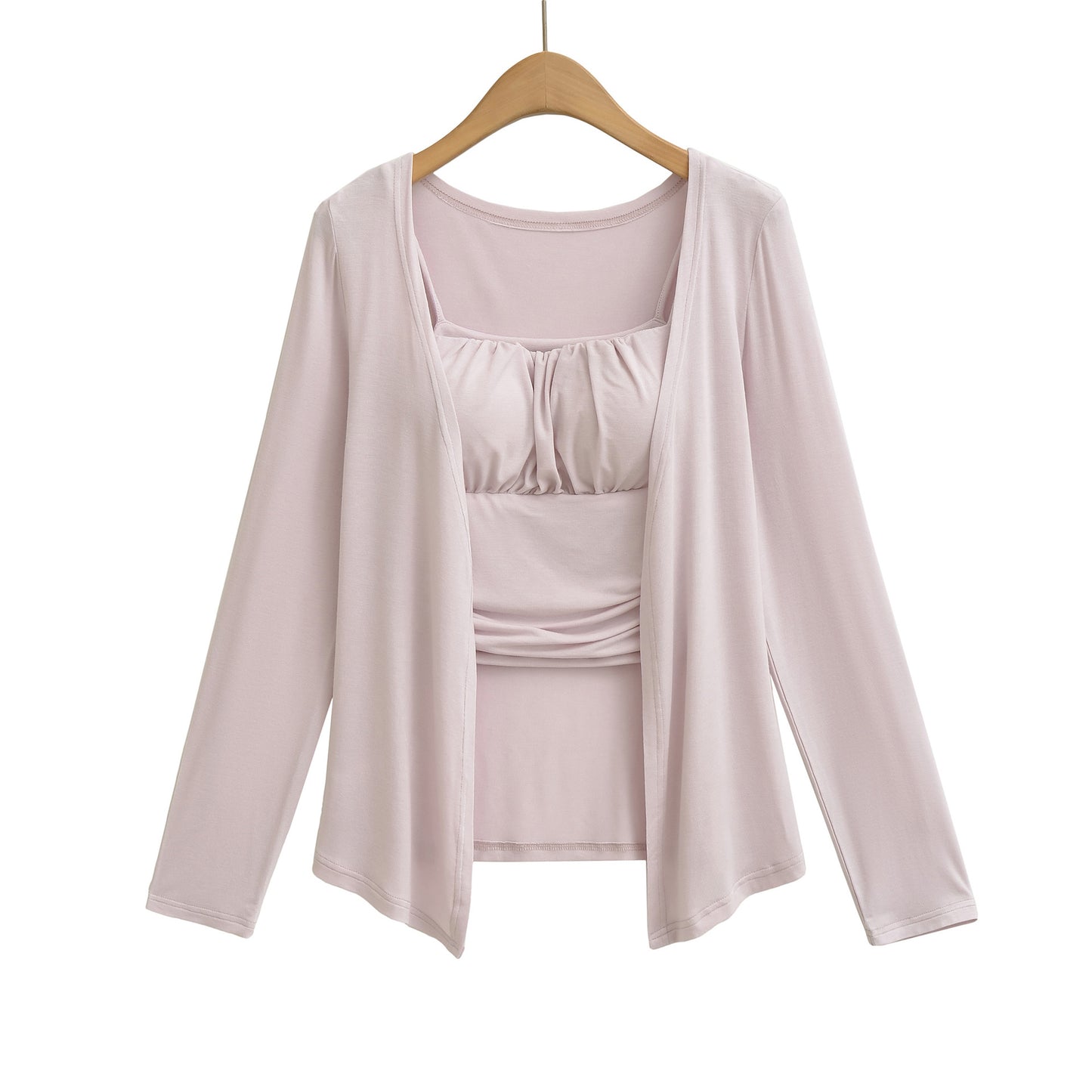 Long Sleeve Cardigan and Small Strap Two-Piece Set