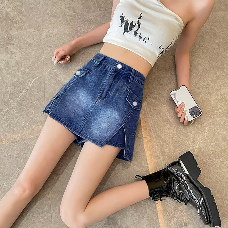 High-Waisted Slimming Denim Mini Skirt for Women, Sexy and Spicy Design, Thin Half-Length Denim Skirt