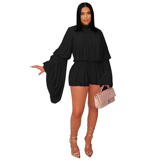 Casual Pleated Solid Color Jumpsuit Shorts