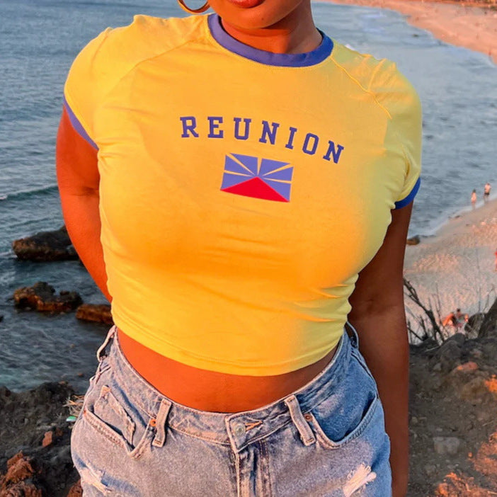 Summer Women's Short Sleeve T-Shirt Set Y2K Streetwear Letter Embroidery Blue Short Sleeve