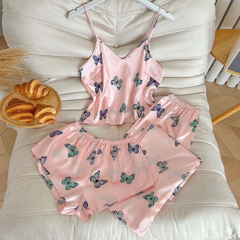 Printed pajama three piece loose pajama set