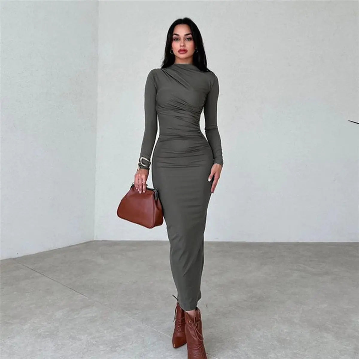 Slim-fit High-grade Pure Color Long Sheath Dress