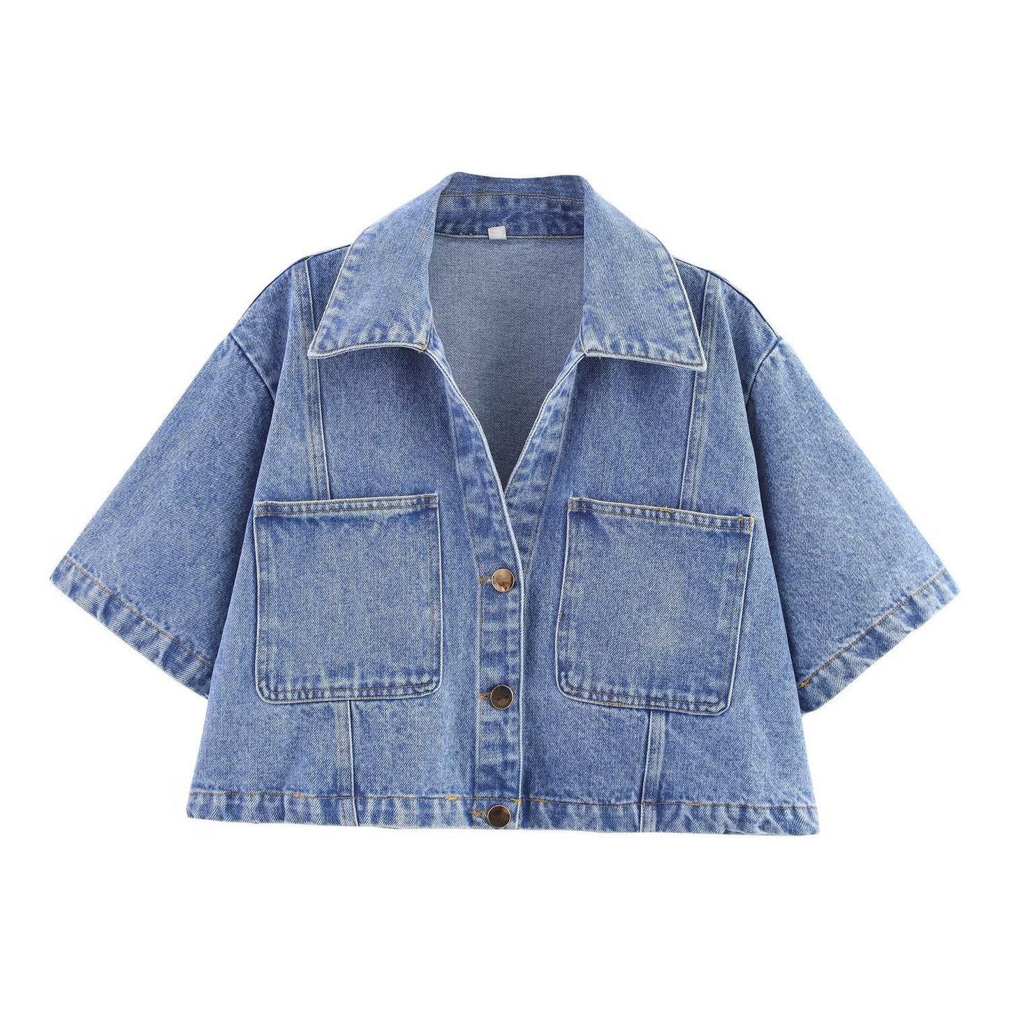 Women's Short Denim Shirt + Skirt Pants - Lapel Design