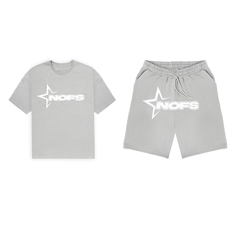 Short Sleeve Top for Men and Women, Street Hip Hop Punk Letter Print T-Shirt and Shorts