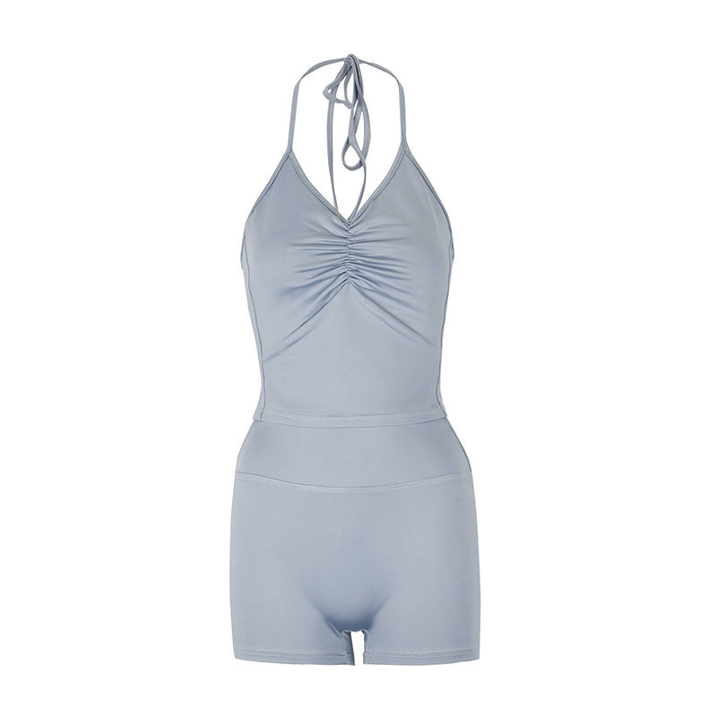 Neck hanging vest shorts set