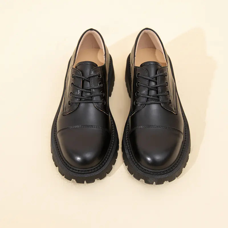 Elegant Thick Heel Lace-Up British Style Women's Shoes