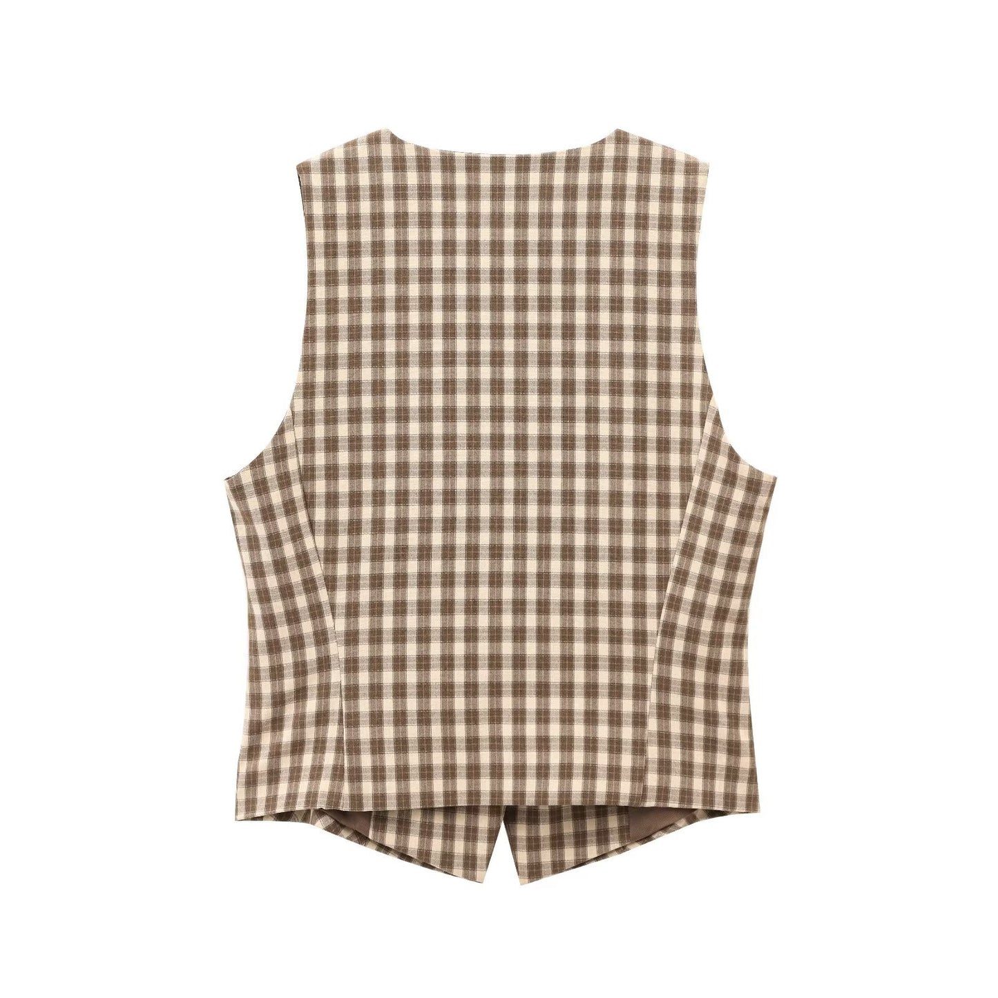 Women's Plaid Sleeveless Fitted Vest + Plaid Skirt Pants