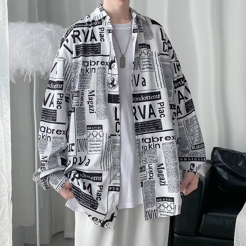 Men's Retro Floral Long Sleeve Shirt - Casual Loose Fit