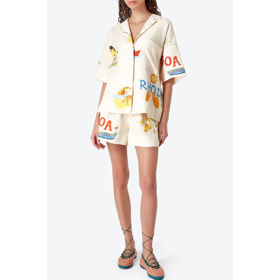 Summer Vacation Batwing Sleeve Set Women's INS Casual Loose Pocket Two-Piece Suit