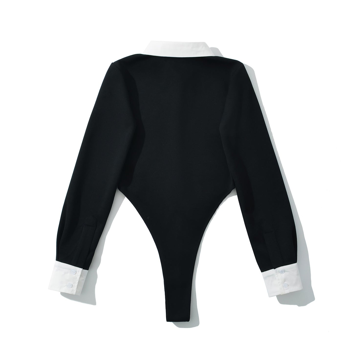 Women's Clothing INS Black and White Color Block Turn-down Collar Long Sleeve Jumpsuit + Long Pants Set