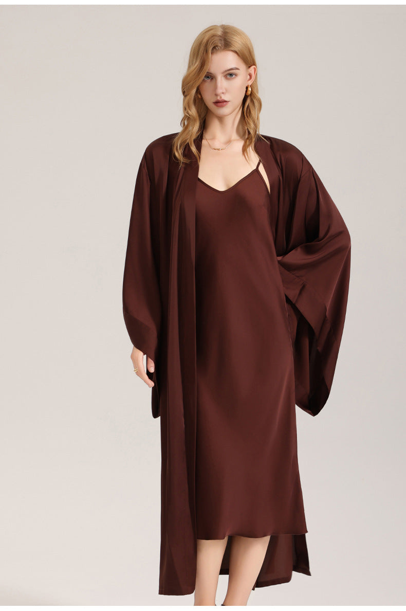 Solid color suspender outer robe two-piece set