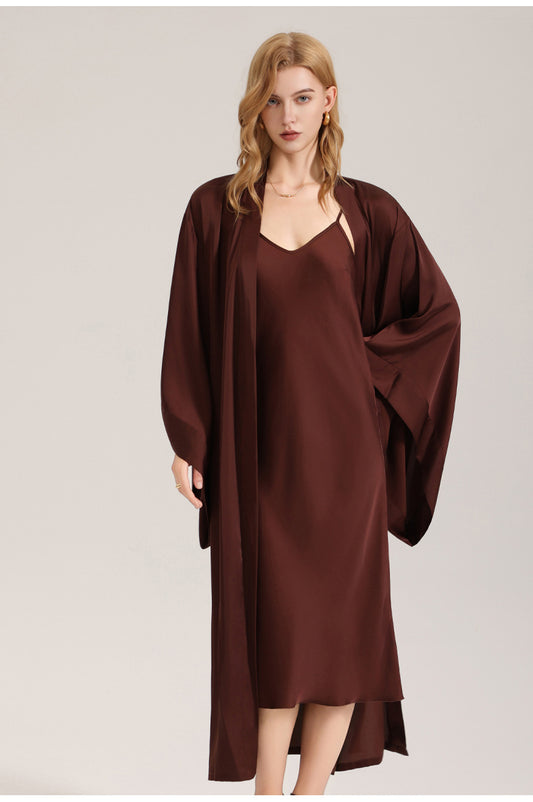 Solid color suspender outer robe two-piece set