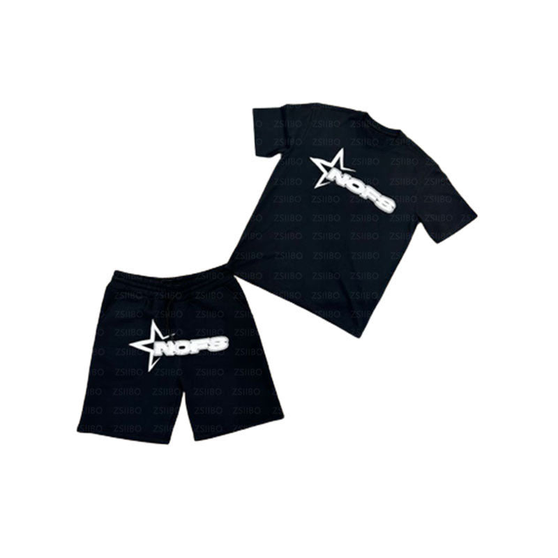 Short Sleeve Top for Men and Women, Street Hip Hop Punk Letter Print T-Shirt and Shorts
