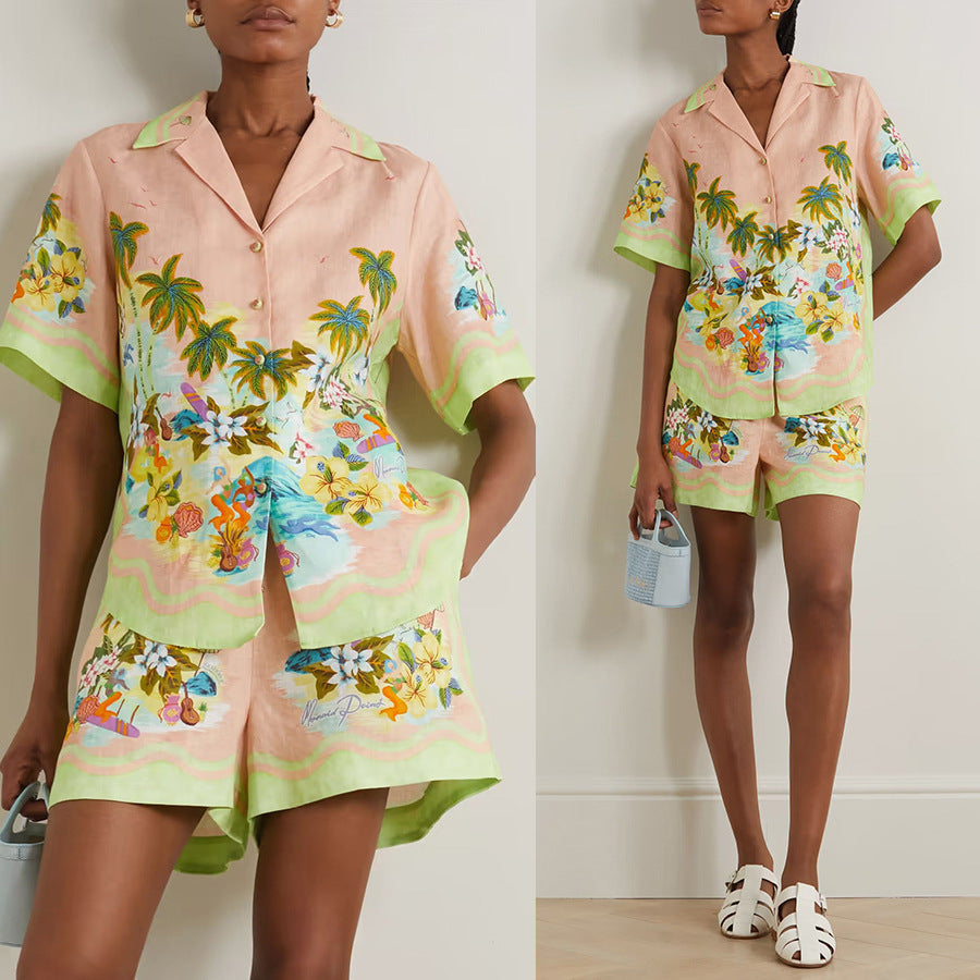 Casual Short Sleeve Two-Piece Set with Loose Fit and Fashionable Shorts for Women