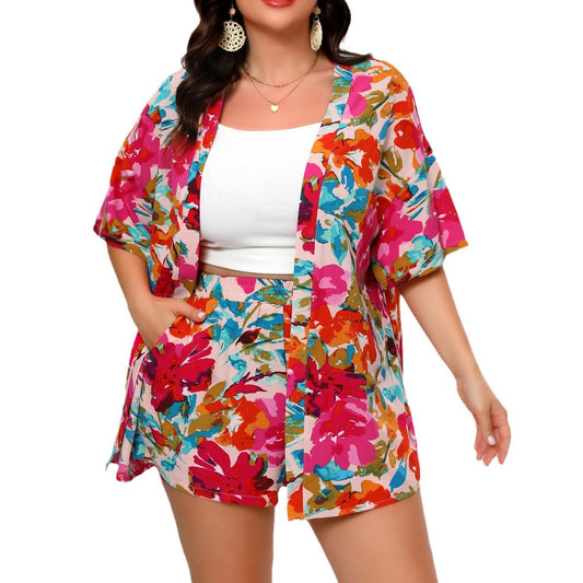 Women's Print Two-Piece Shirt Short Sleeve Set