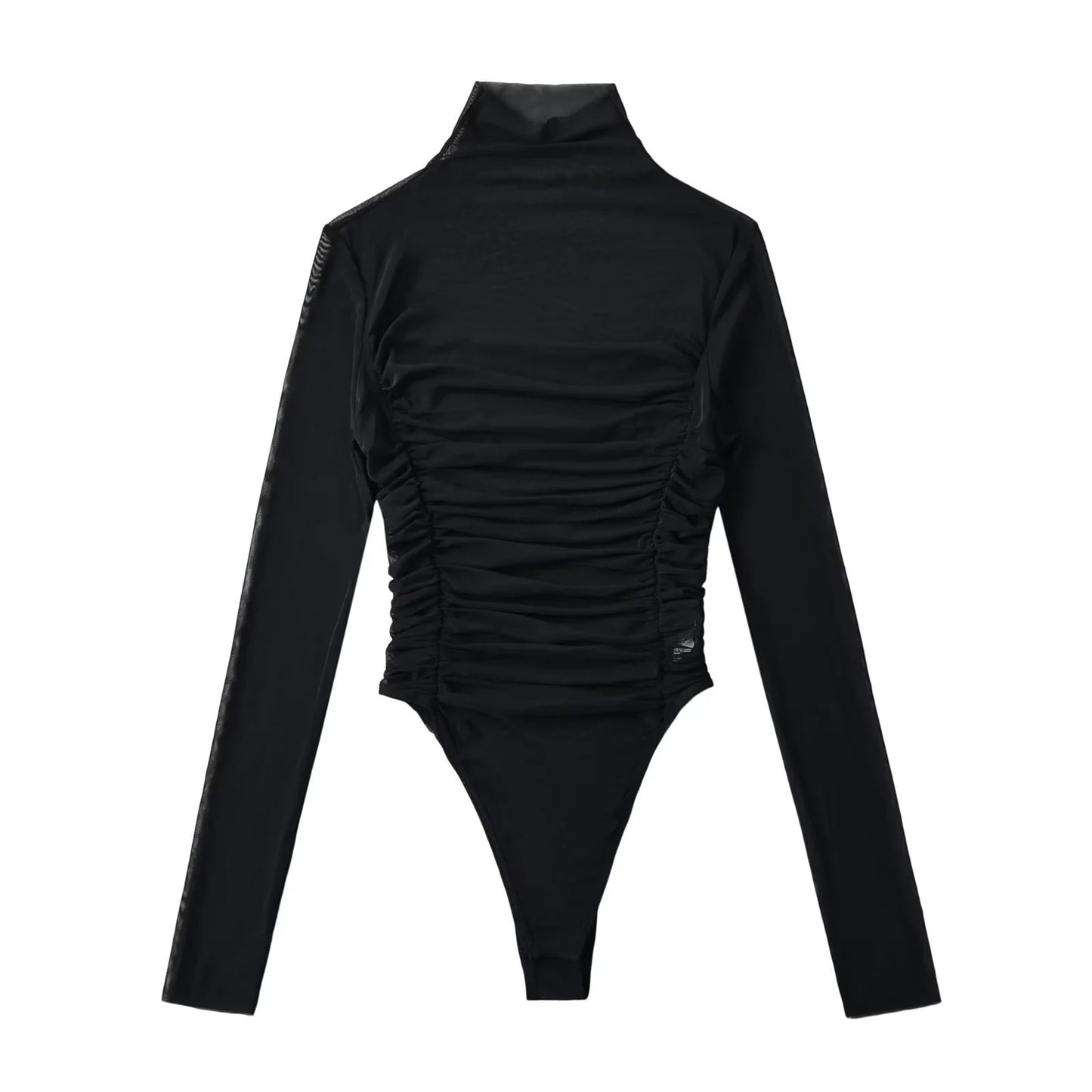 Slimming pleated high neck mesh jumpsuit
