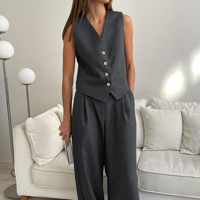 Summer Vest Suit Trousers Set  Style Commuting Women's Simple High-Grade Sense