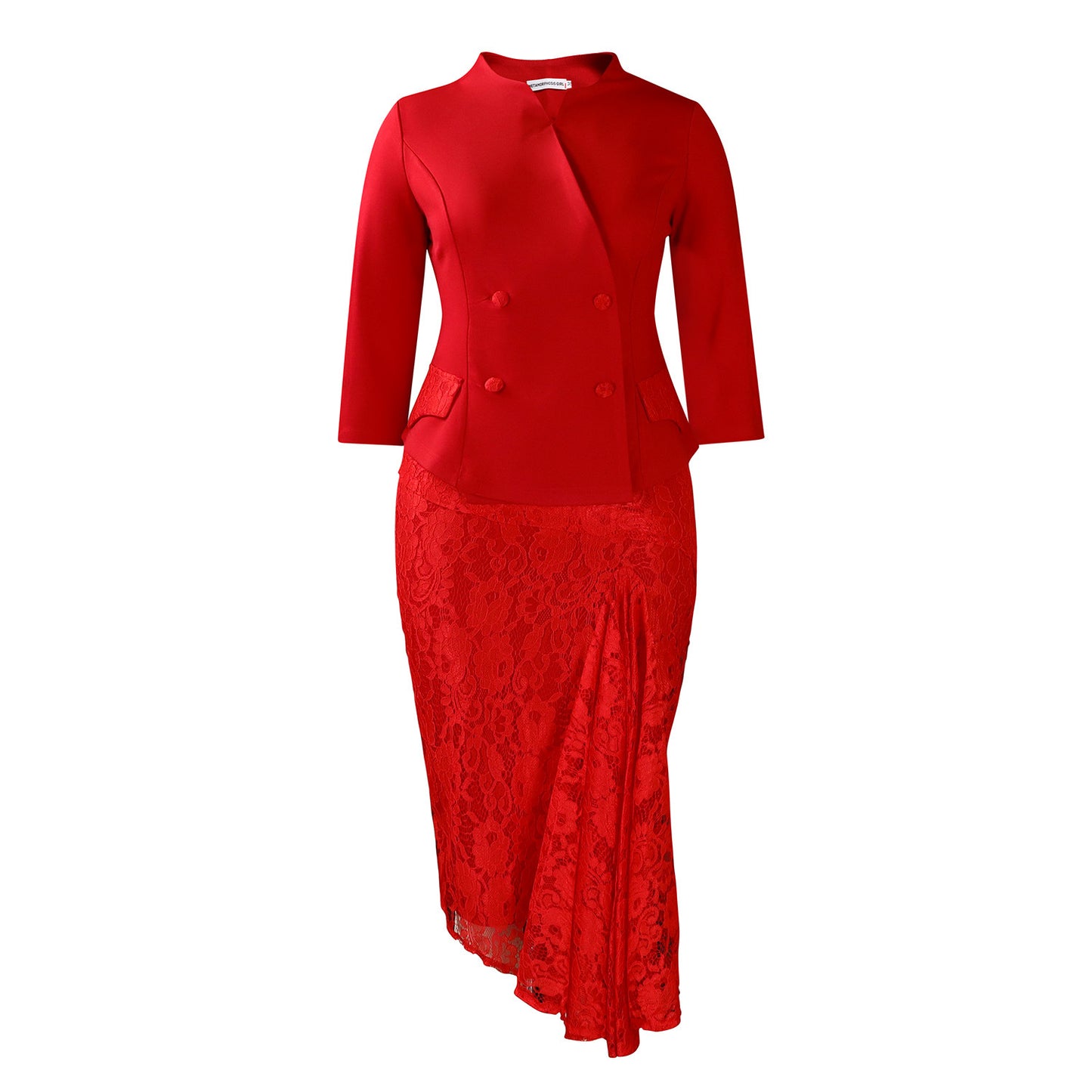 Long Sleeve Top and Lace Pencil Skirt Two-Piece Set for Women