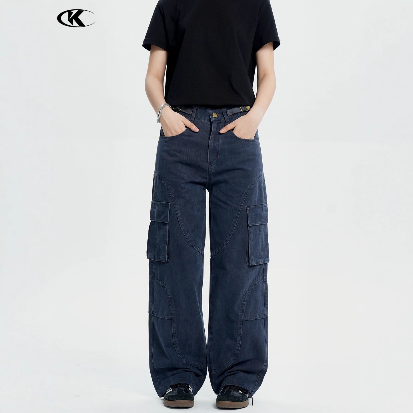 Deconstructed Multi-Pocket Design Slim Straight Loose Wide-Leg Casual Long Pants