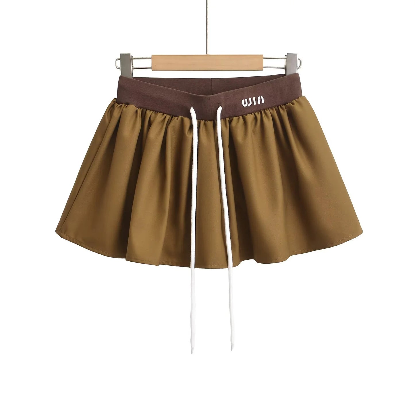 POLO collar contrasting letter print short sleeved T-shirt elastic waist drawstring skirt two-piece set