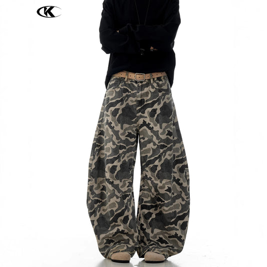 Knife-Cut Denim Work Pants Unisex Loose Wide-Leg Slimming Casual Trousers