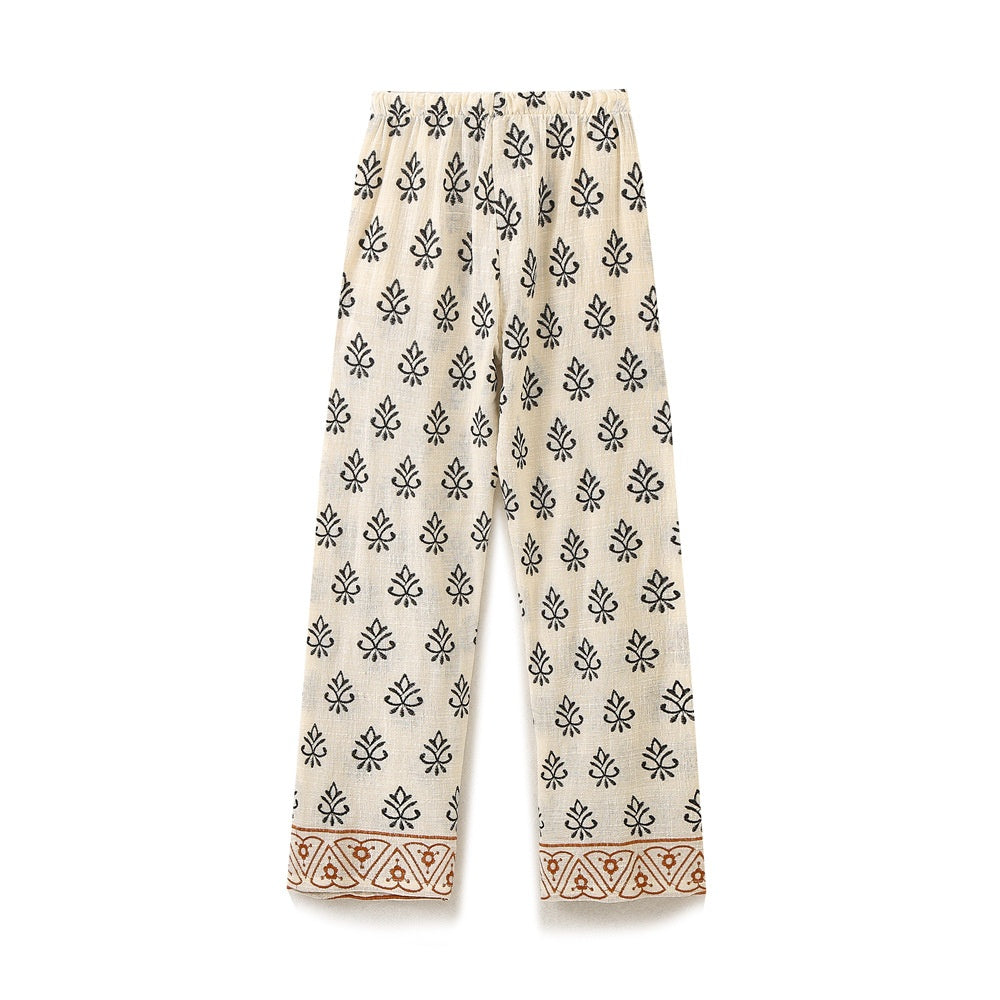 Women's Fashion Versatile Embroidered Vacation Style Shirt + Pants Set