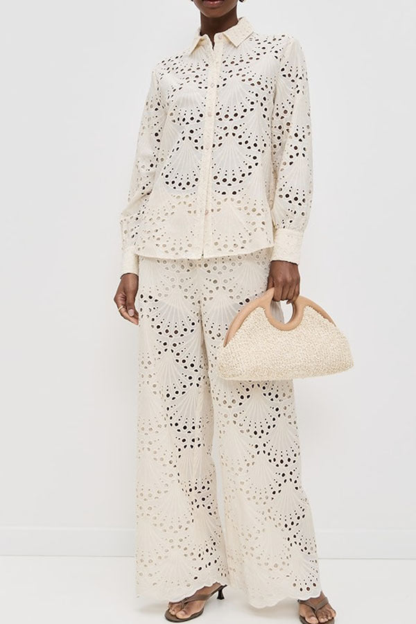 Autumn and Winter New Long Sleeve Single Breasted Shirt Set INS Loose Holiday Trousers Two-piece Set